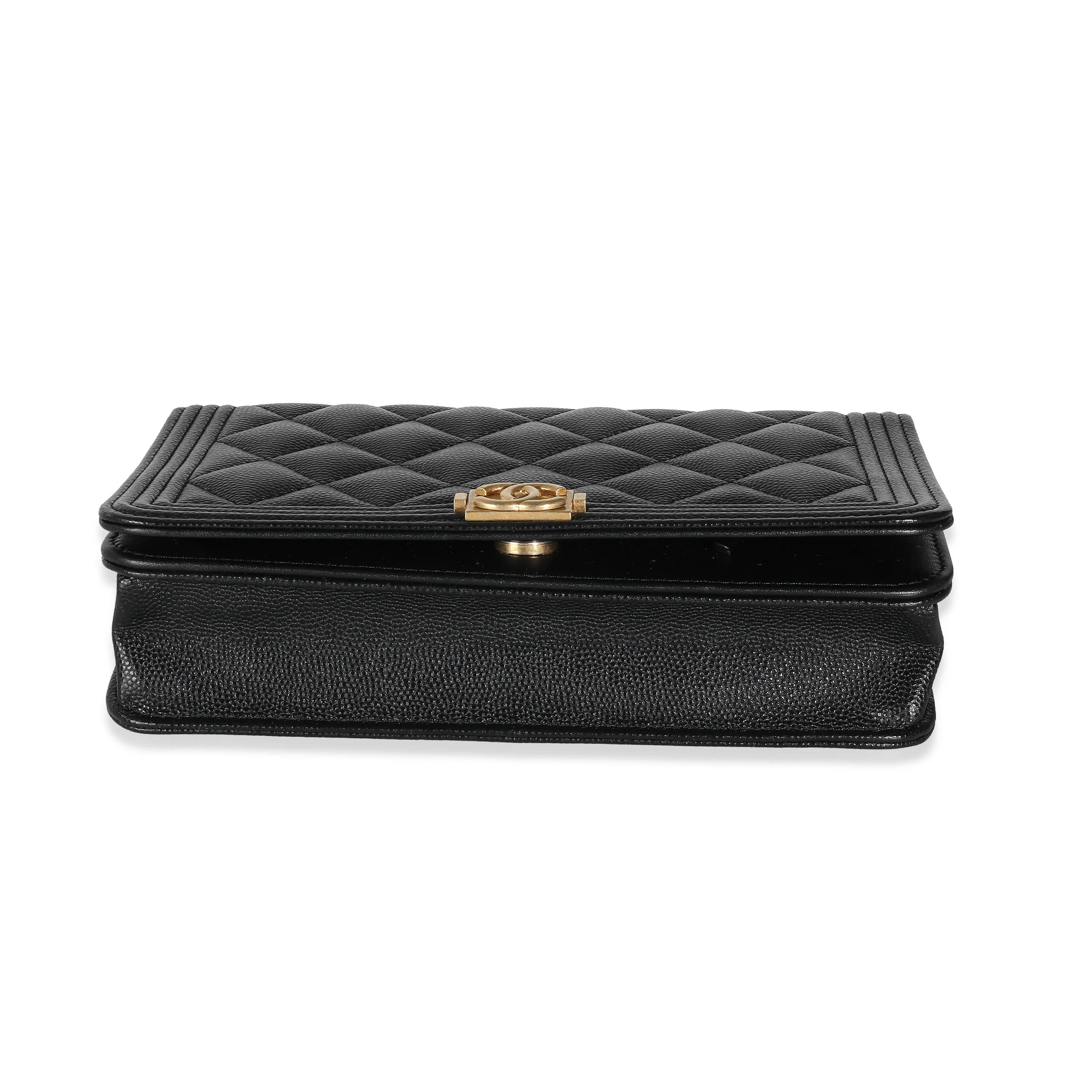 Black Quilted Caviar Boy Wallet On Chain