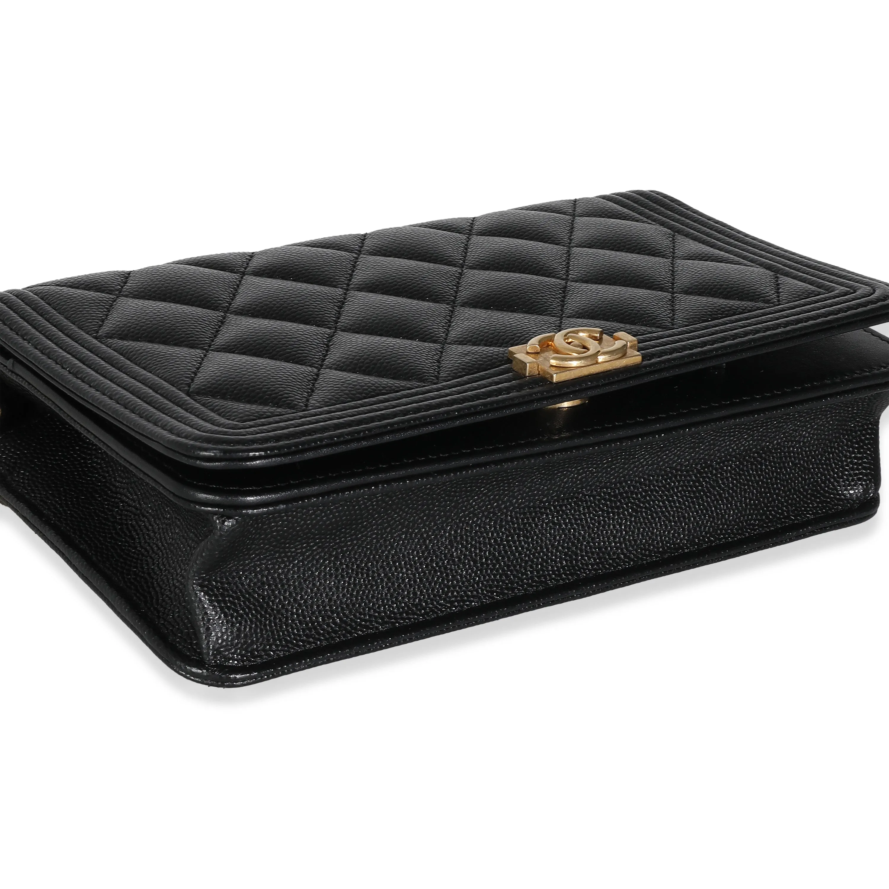 Black Quilted Caviar Boy Wallet On Chain
