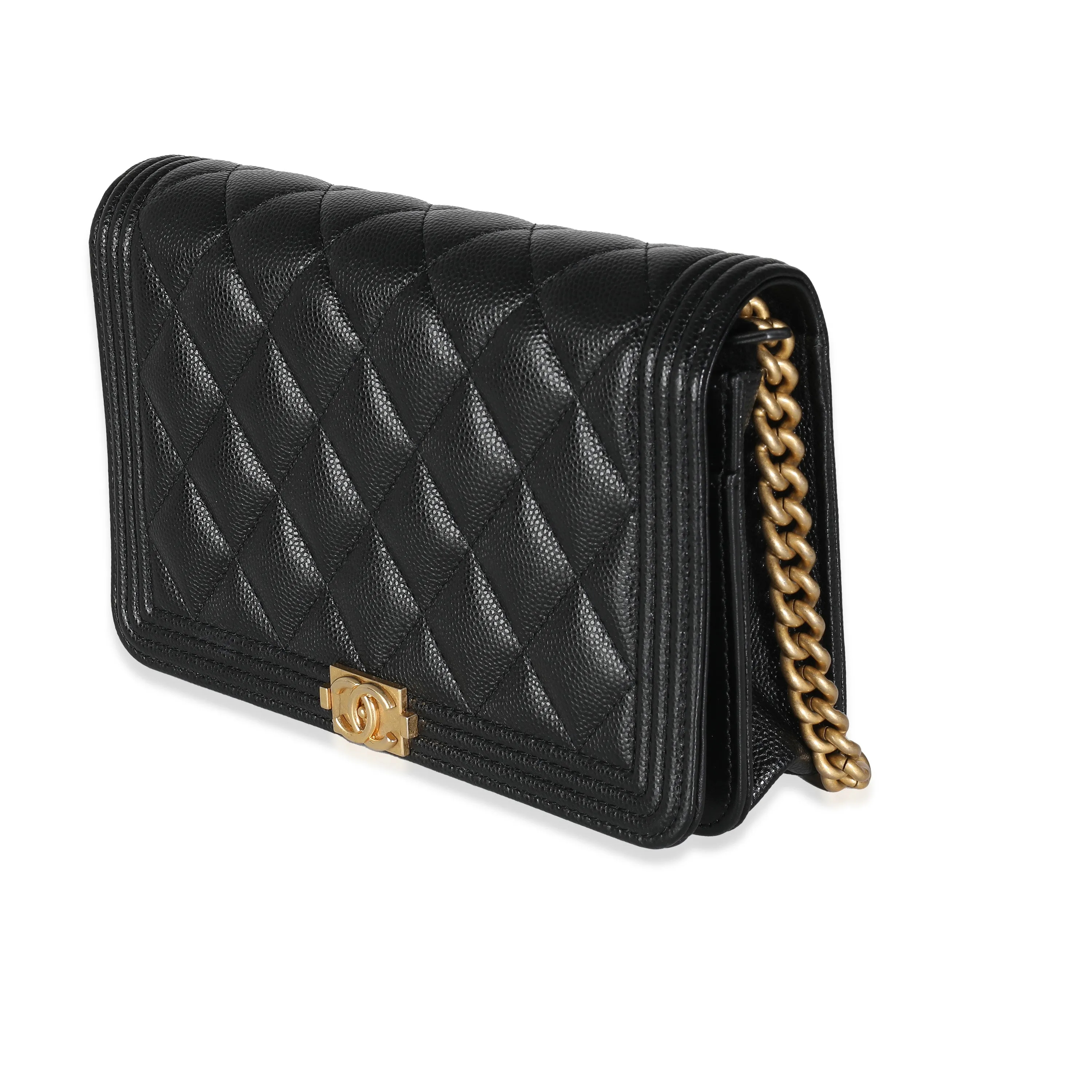 Black Quilted Caviar Boy Wallet On Chain