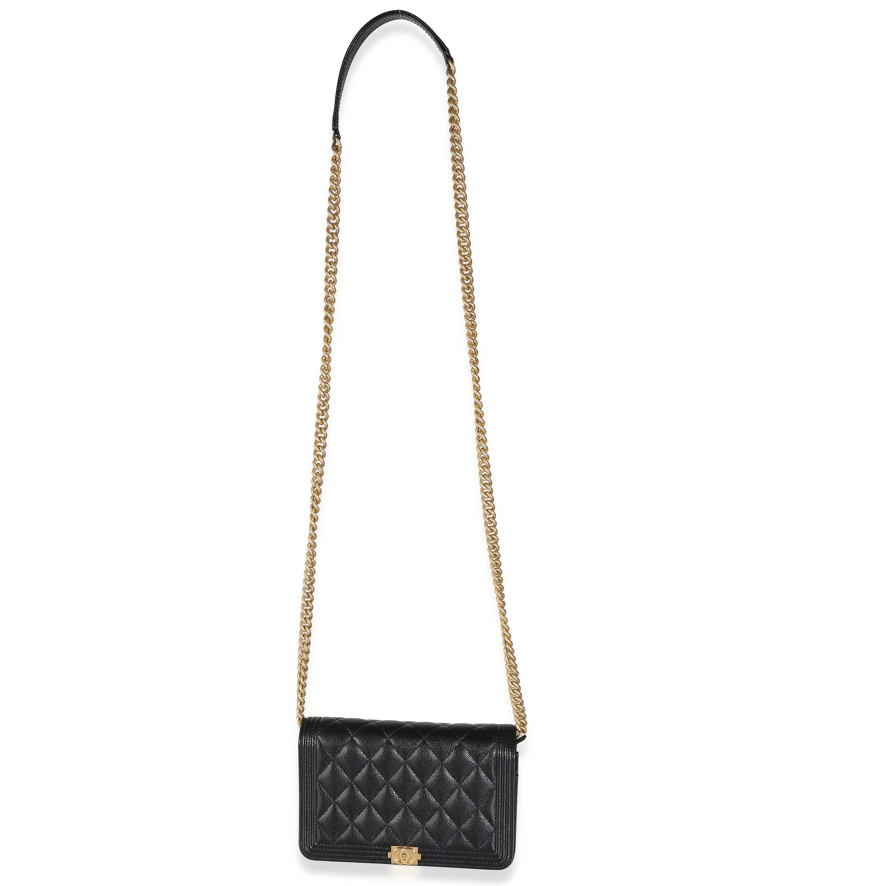 Black Quilted Caviar Boy Wallet On Chain
