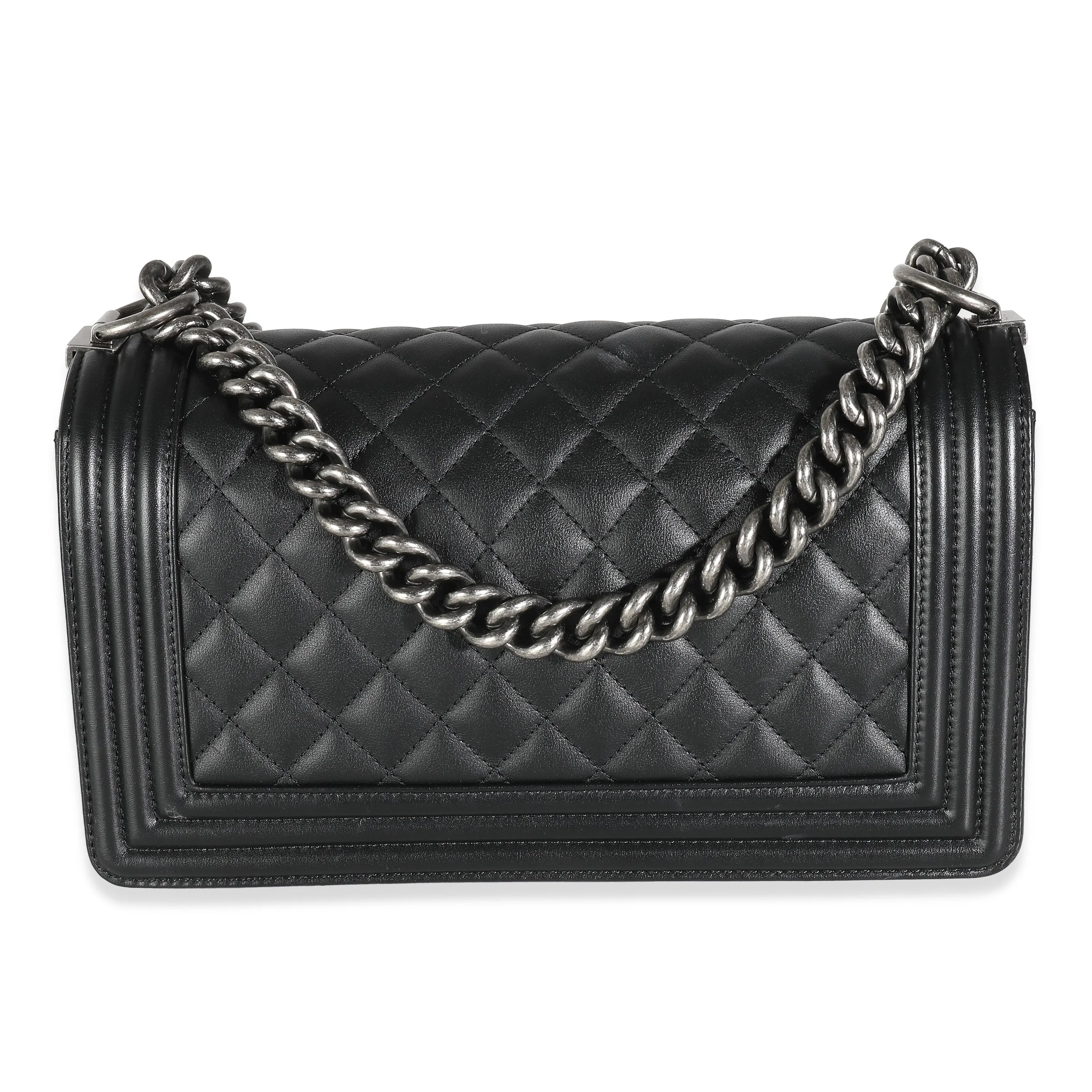 Black Quilted Lambskin Medium Boy Bag