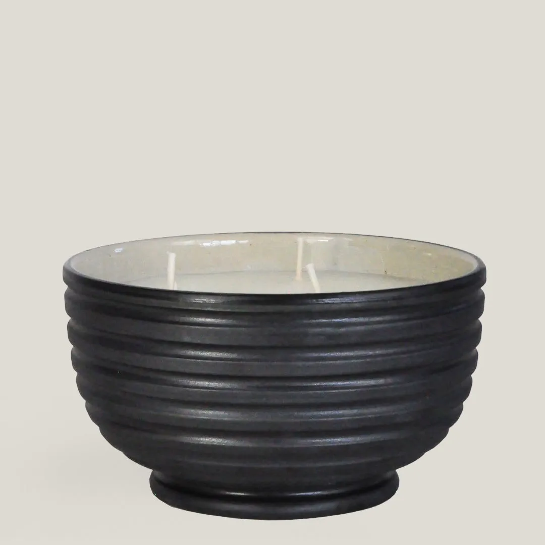 Black Ridged Large Candle Bowl