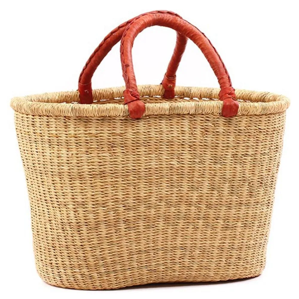 Bolga Oval Natural Basket with Leather Handles