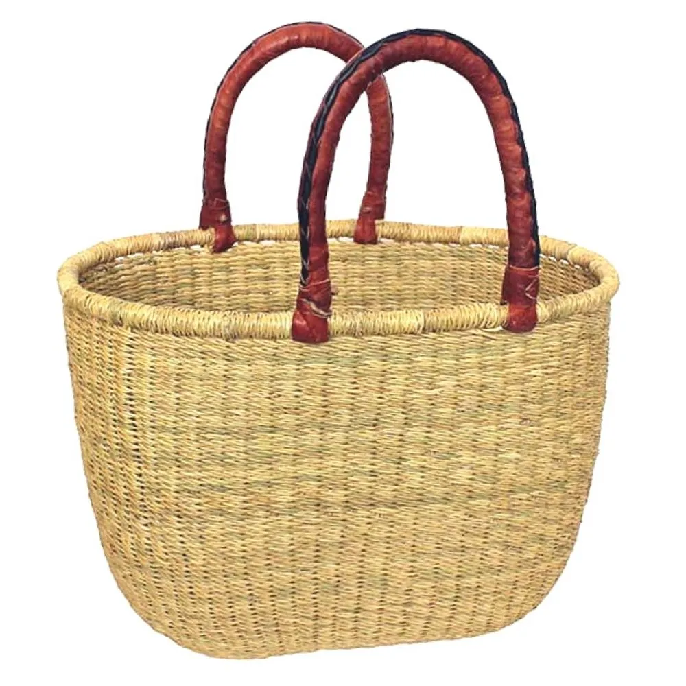 Bolga Oval Natural Basket with Leather Handles