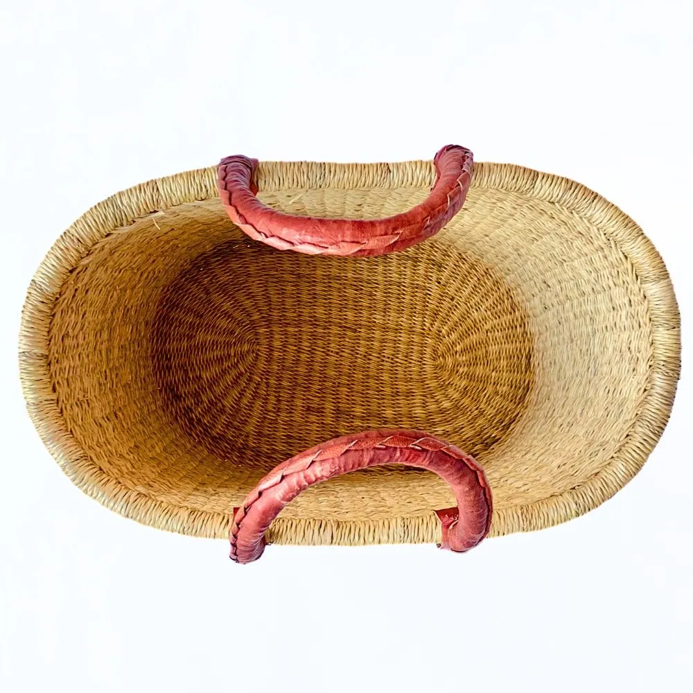 Bolga Oval Natural Basket with Leather Handles