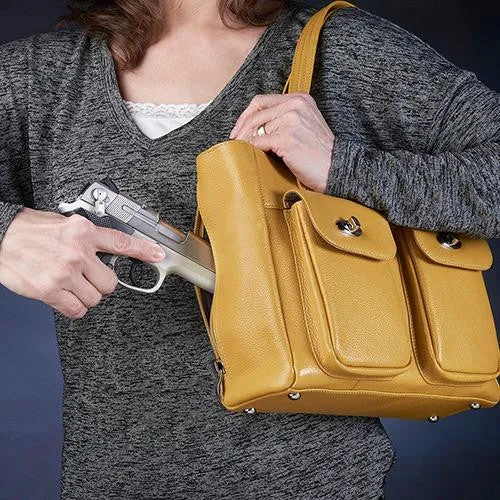 Cargo Pocket Cowhide Tote - Yellow