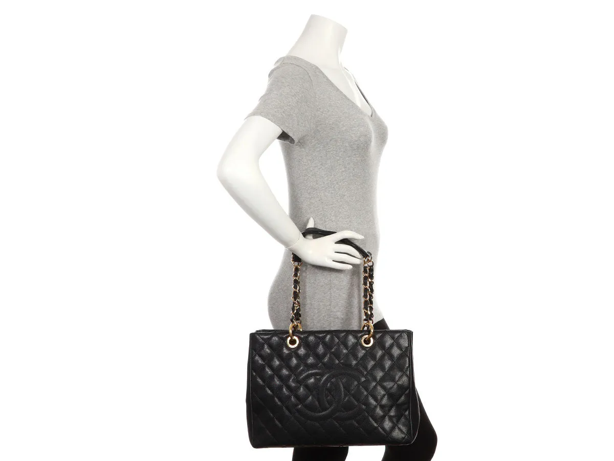 Chanel Black Quilted Caviar Grand Shopping Tote GST