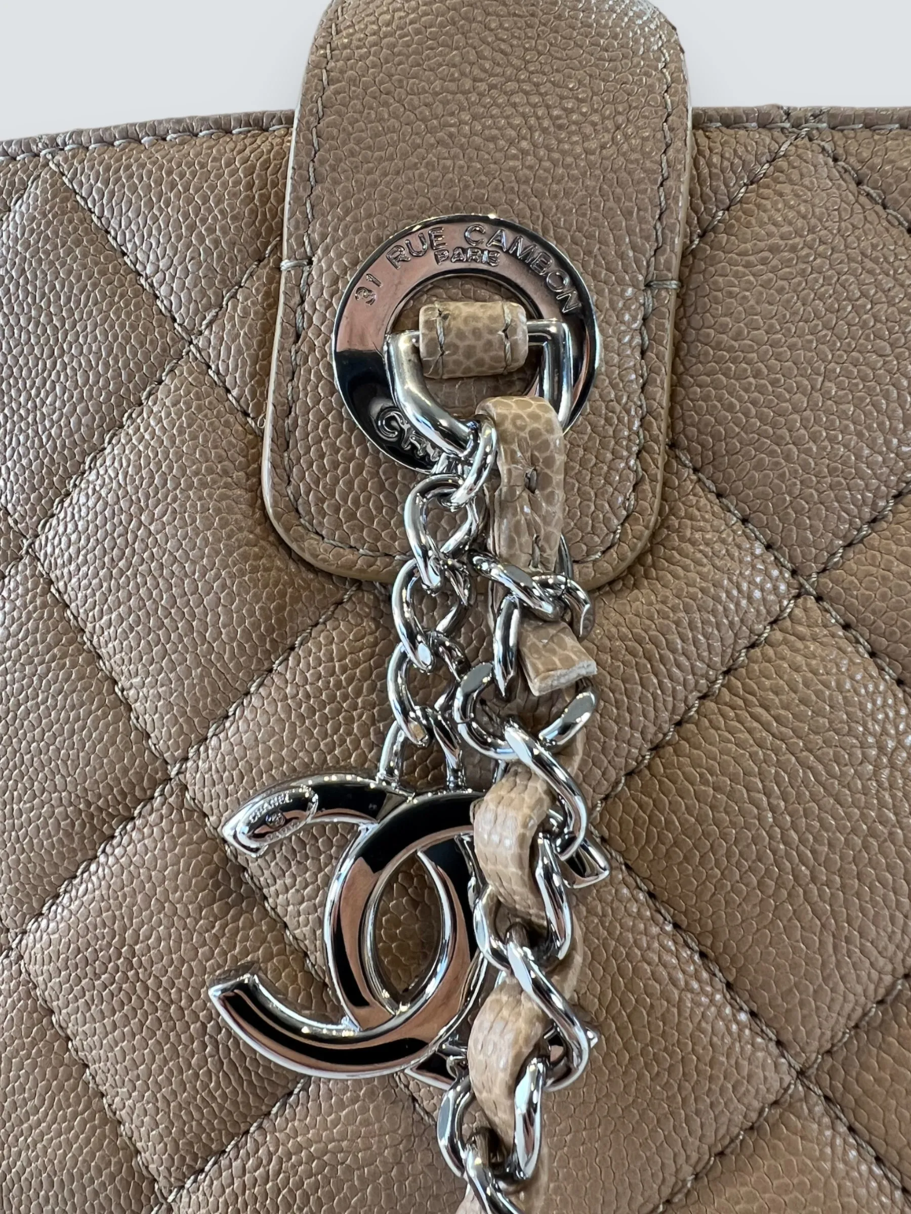 Chanel Cream Caviar Leather Neo Shopping Tote