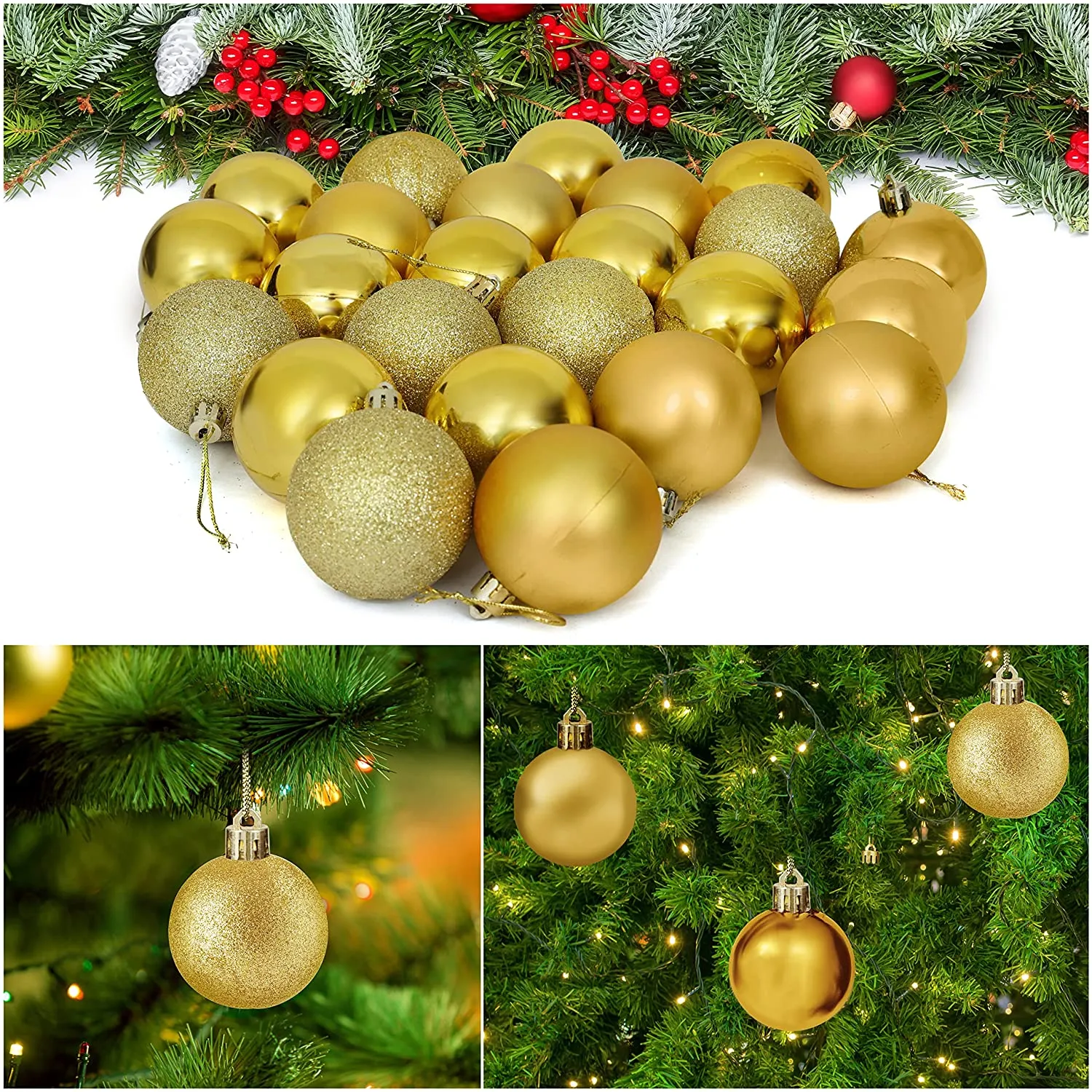 Christmas Golden Ball For Hanging - Pack of 6