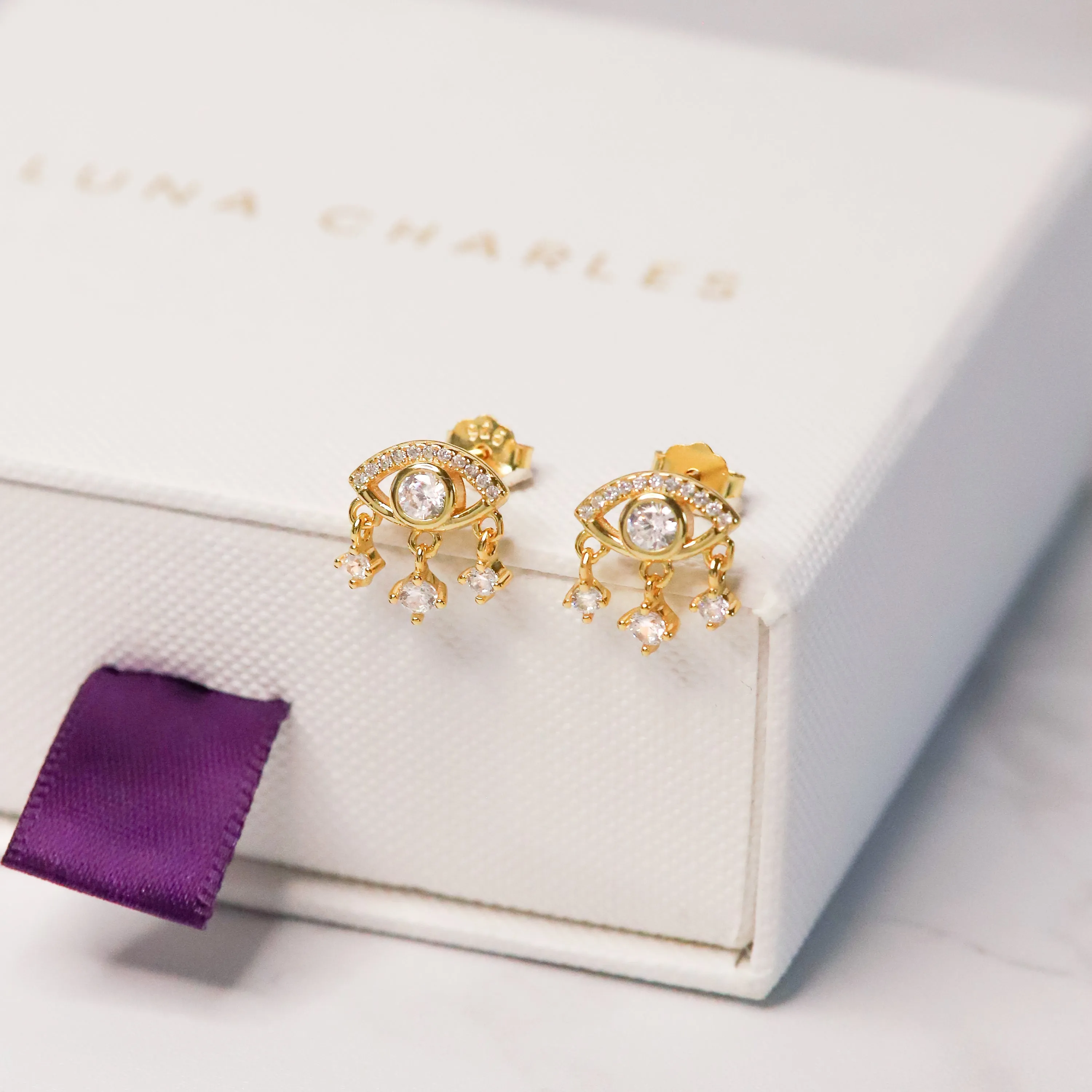 Ellis Crystal Eye Studs | 18K Gold Plated