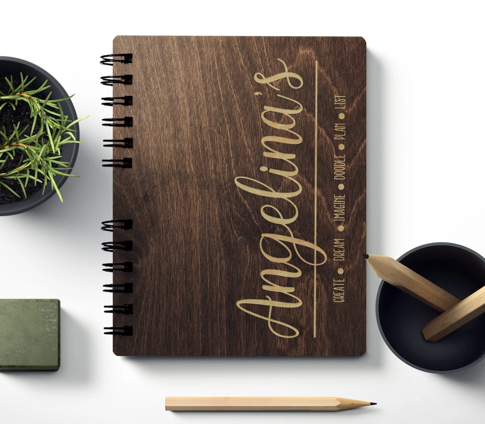 Gift for Her Personalized Wooden Notebook Journal Sketchbook Traveler Album Unique Birthday for Mom or Christmas Present Teen Student Girl