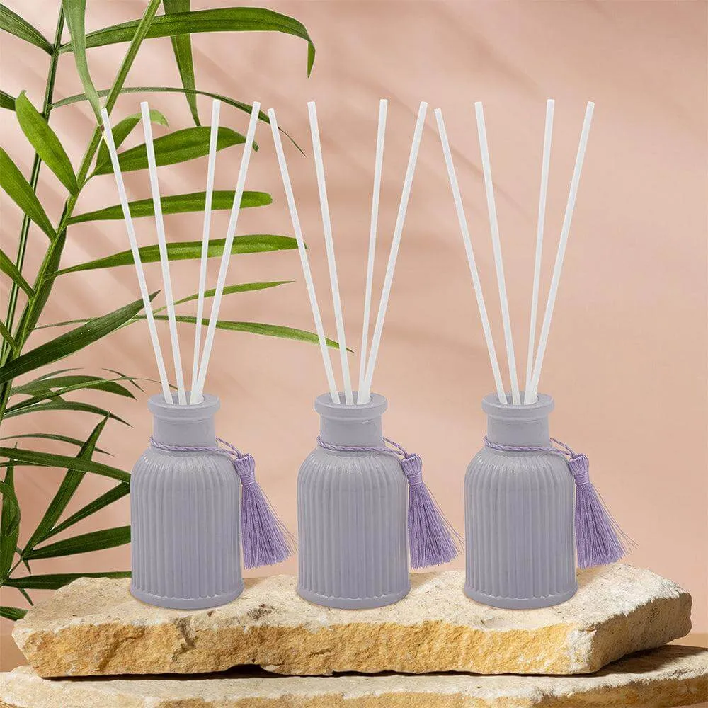 Lavender & Chamomile Vintage Ribbed Glass Reed Diffusers Set of 3 Gift Set