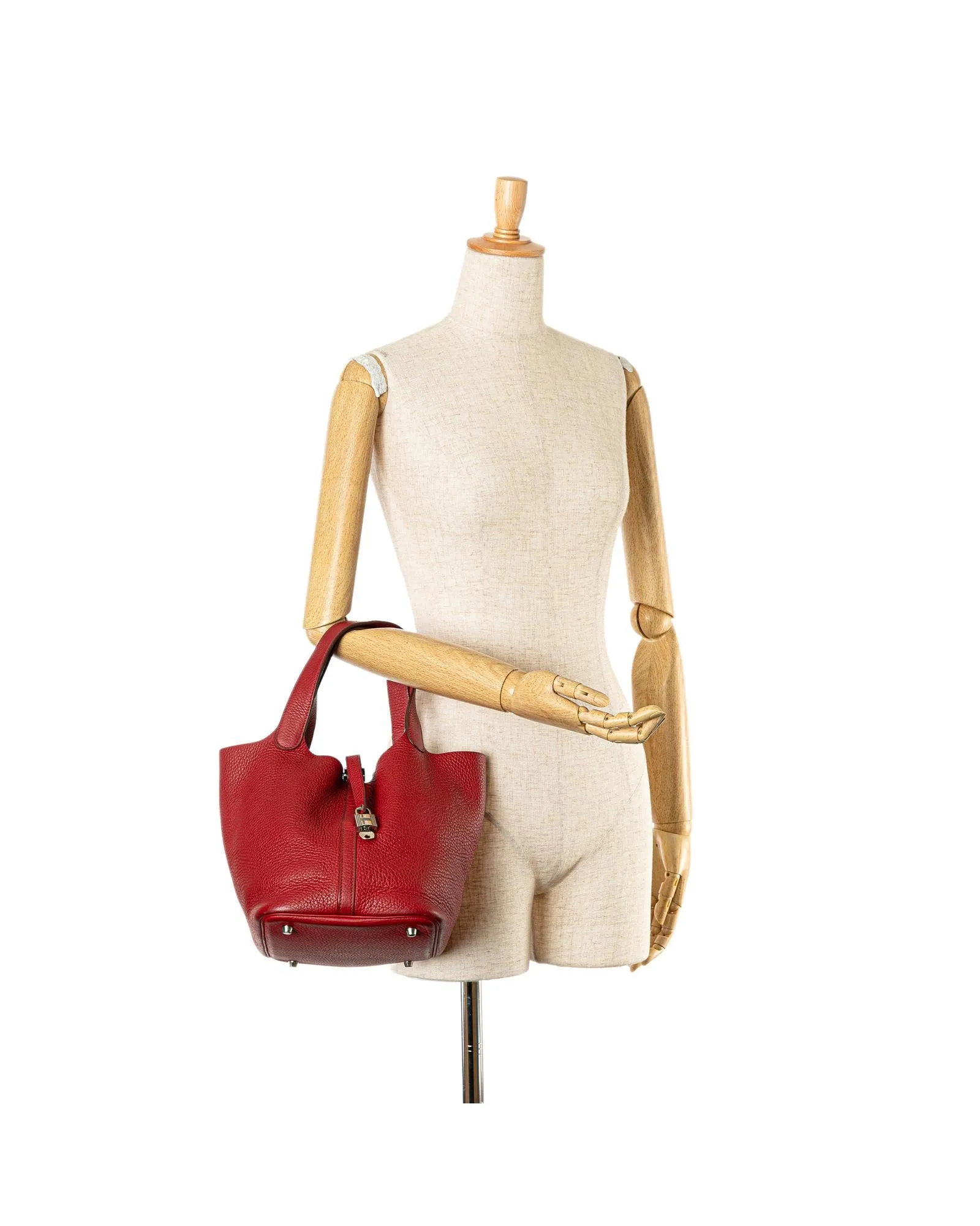 Leather Tote with Flat Handles and Buckle Closure