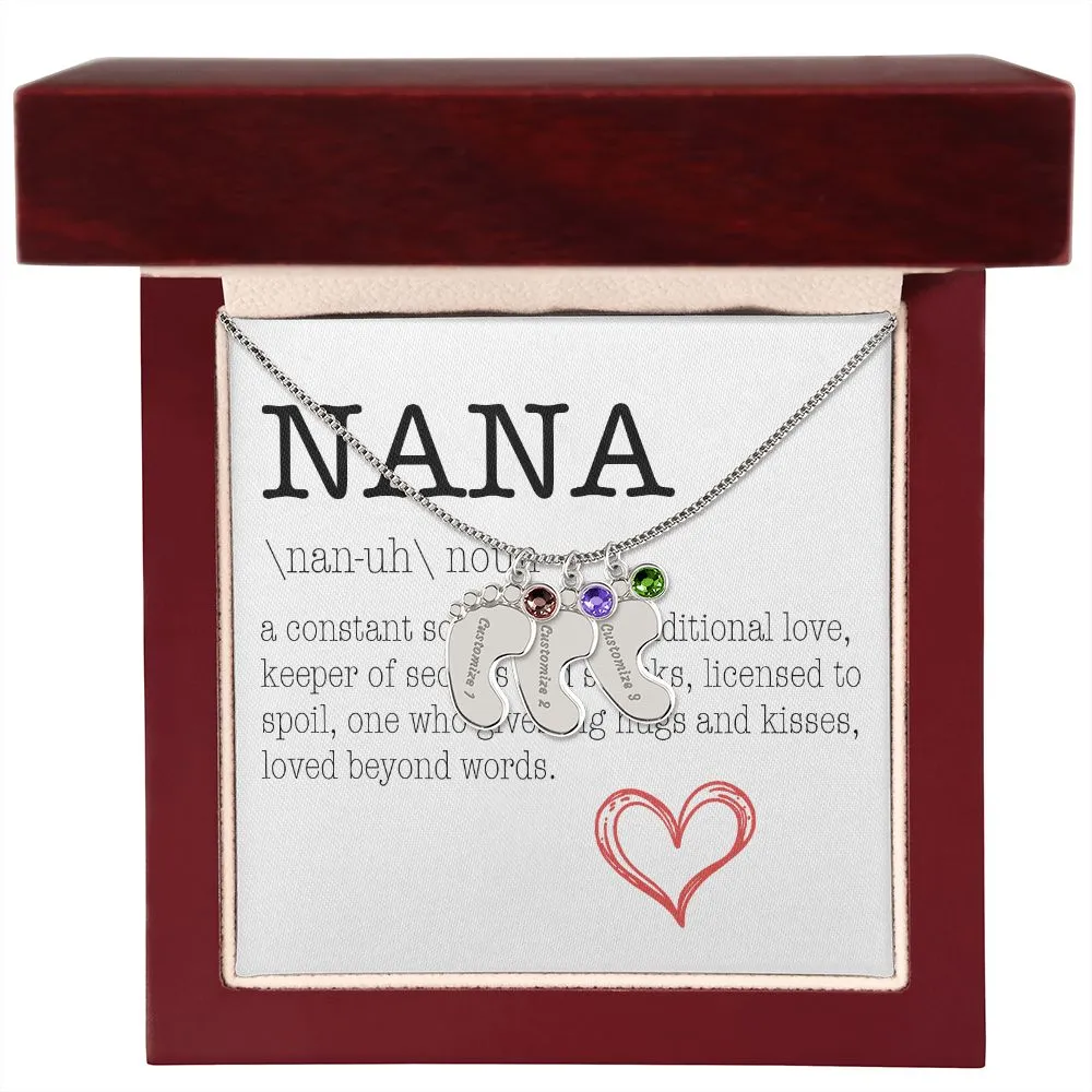 NANA Engraved Baby Feet Necklace with Birthstone