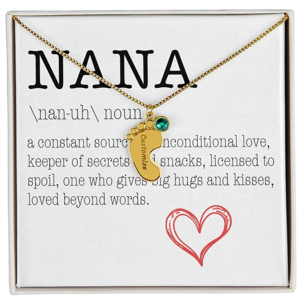 NANA Engraved Baby Feet Necklace with Birthstone