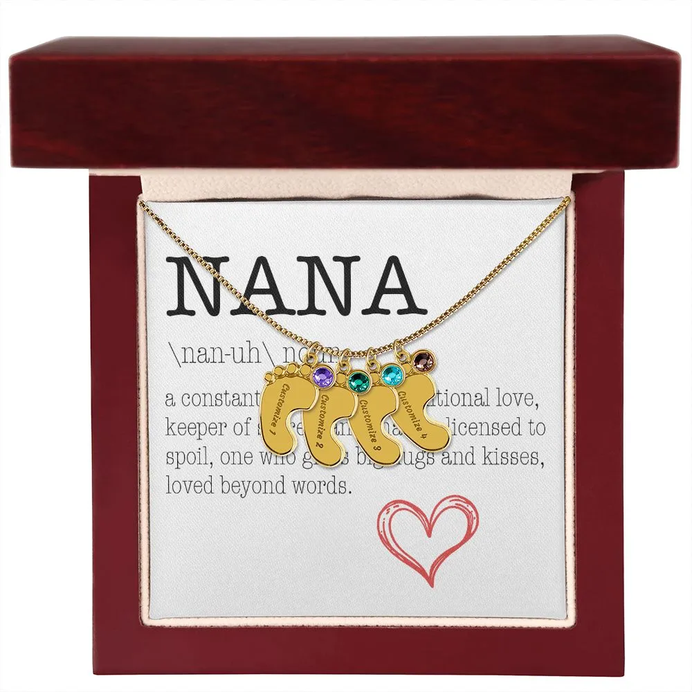 NANA Engraved Baby Feet Necklace with Birthstone