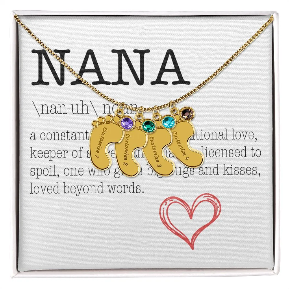 NANA Engraved Baby Feet Necklace with Birthstone