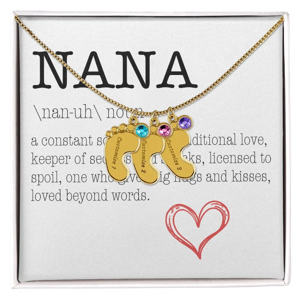 NANA Engraved Baby Feet Necklace with Birthstone
