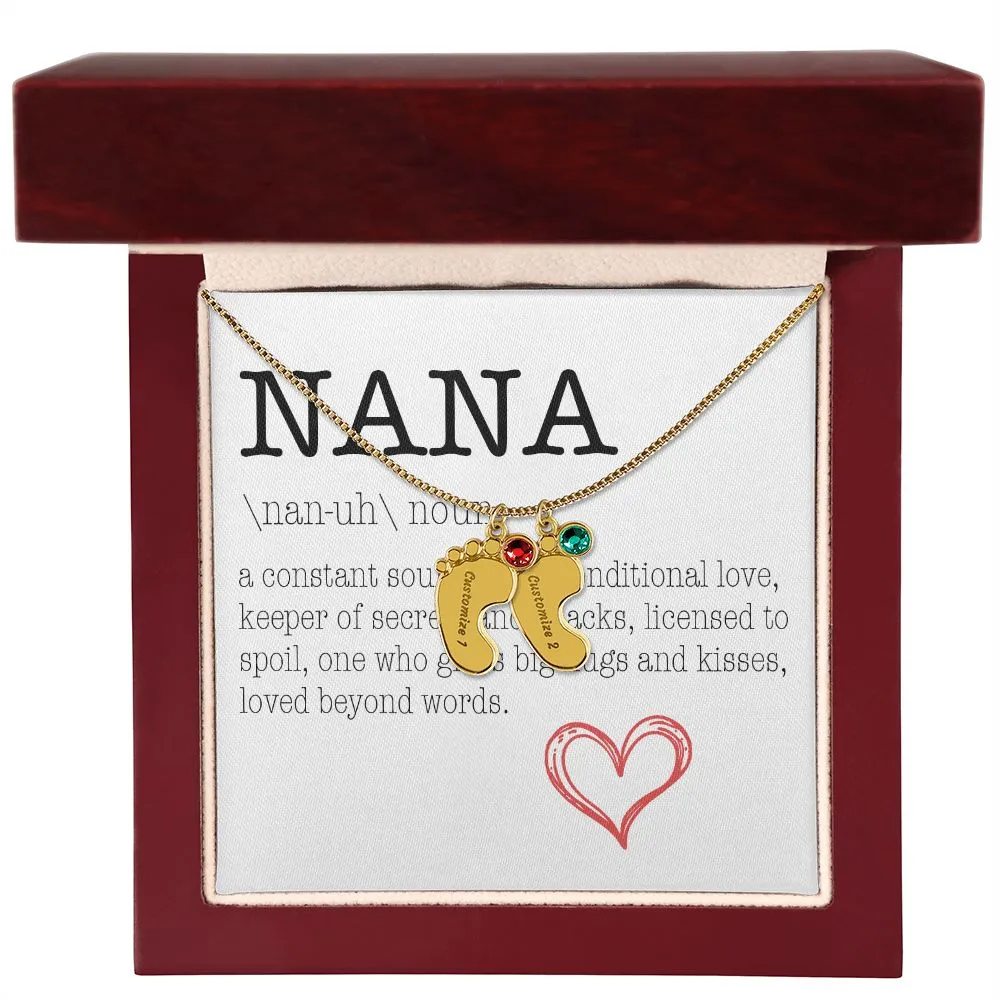 NANA Engraved Baby Feet Necklace with Birthstone