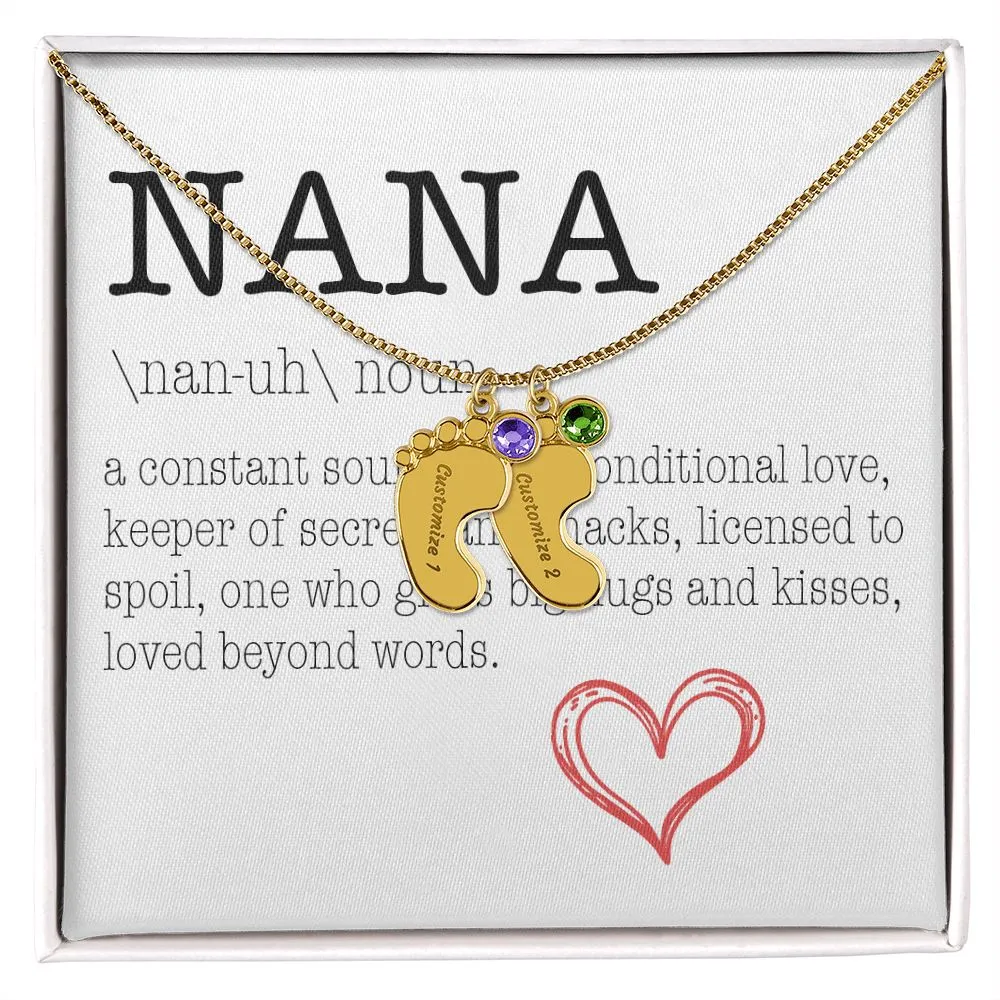 NANA Engraved Baby Feet Necklace with Birthstone