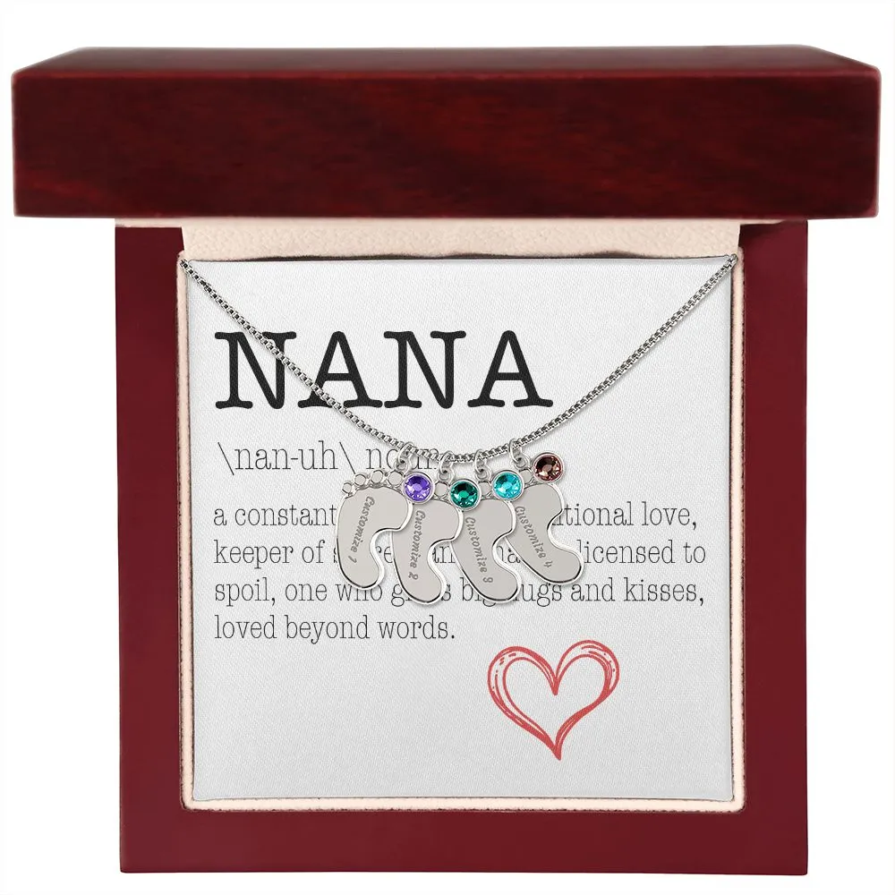 NANA Engraved Baby Feet Necklace with Birthstone