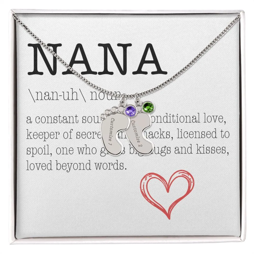 NANA Engraved Baby Feet Necklace with Birthstone