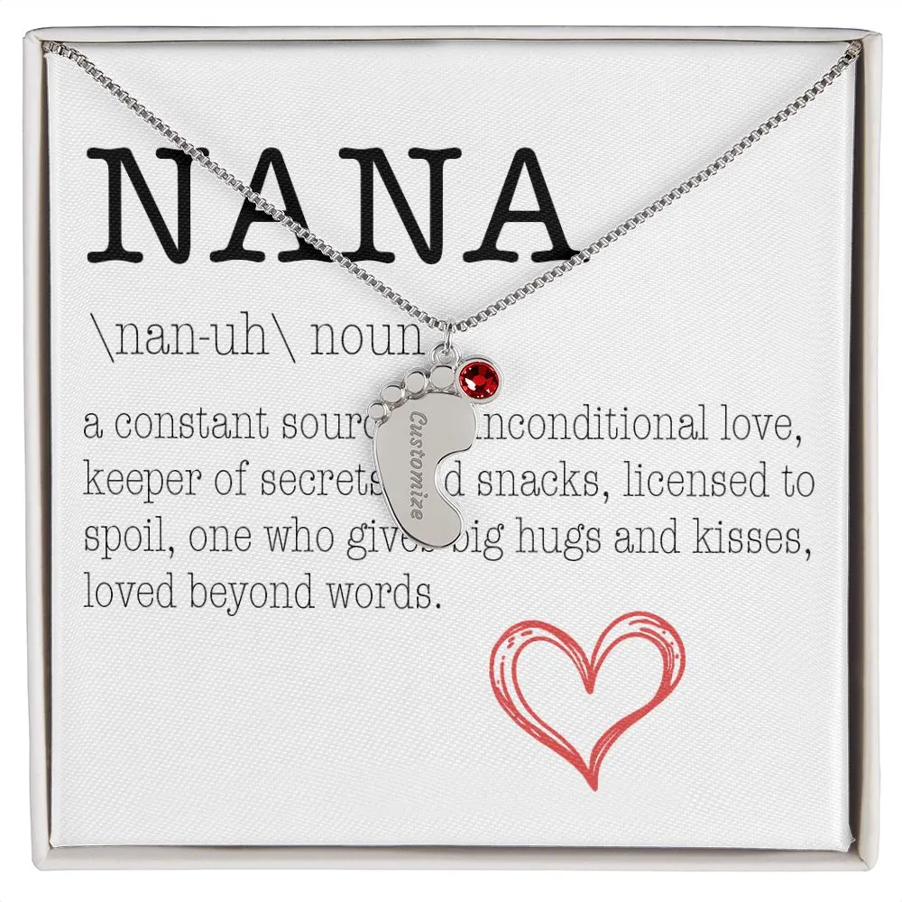 NANA Engraved Baby Feet Necklace with Birthstone
