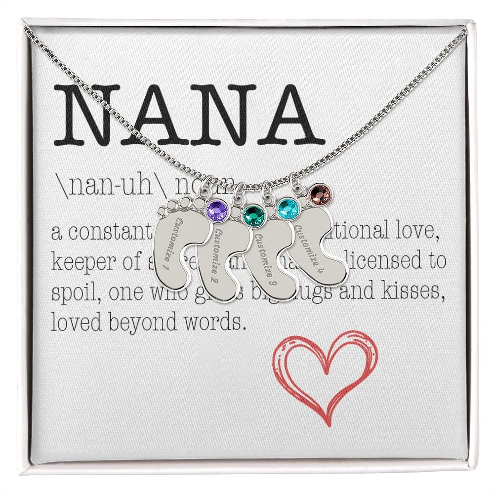 NANA Engraved Baby Feet Necklace with Birthstone