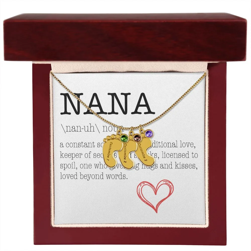 NANA Engraved Baby Feet Necklace with Birthstone