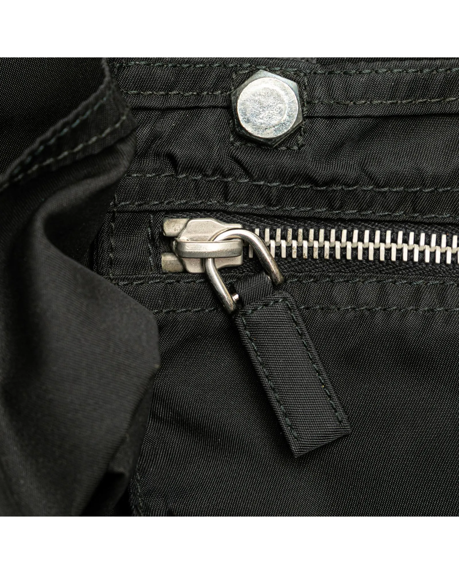Nylon Tote Bag with Leather Handles and Interior Zip Pocket