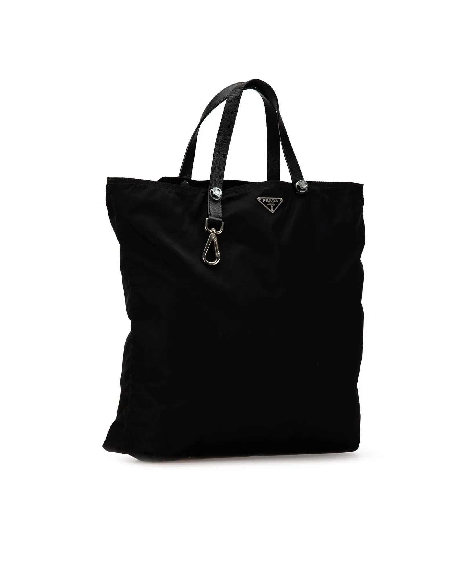 Nylon Tote Bag with Leather Handles and Interior Zip Pocket