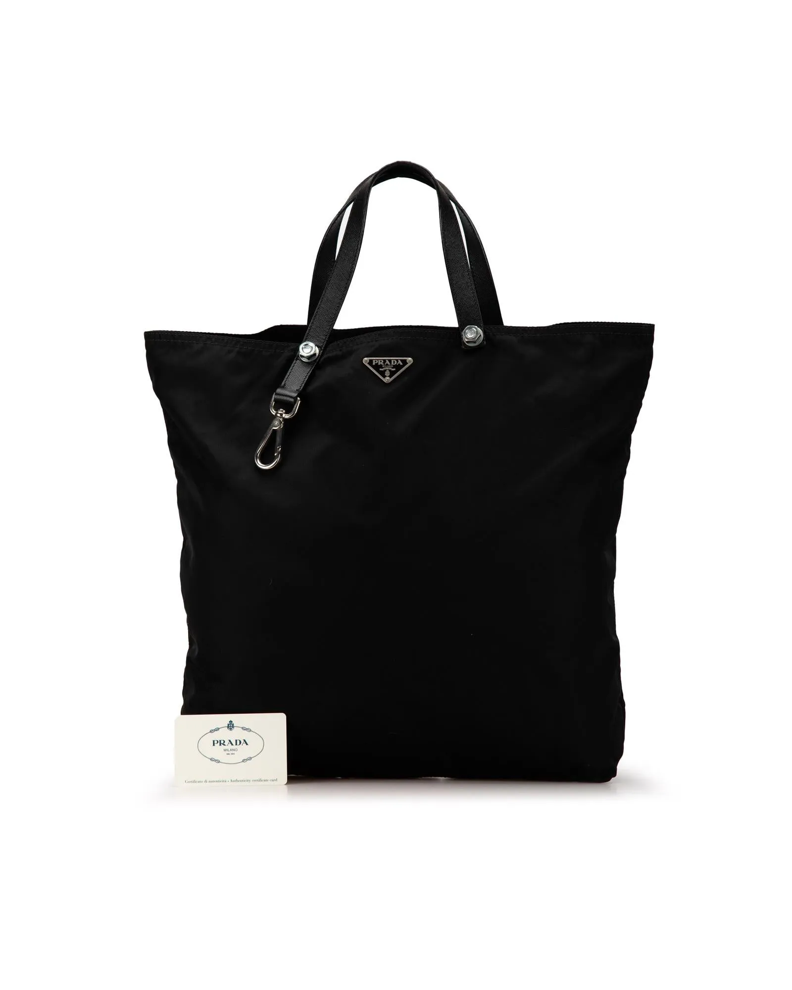Nylon Tote Bag with Leather Handles and Interior Zip Pocket