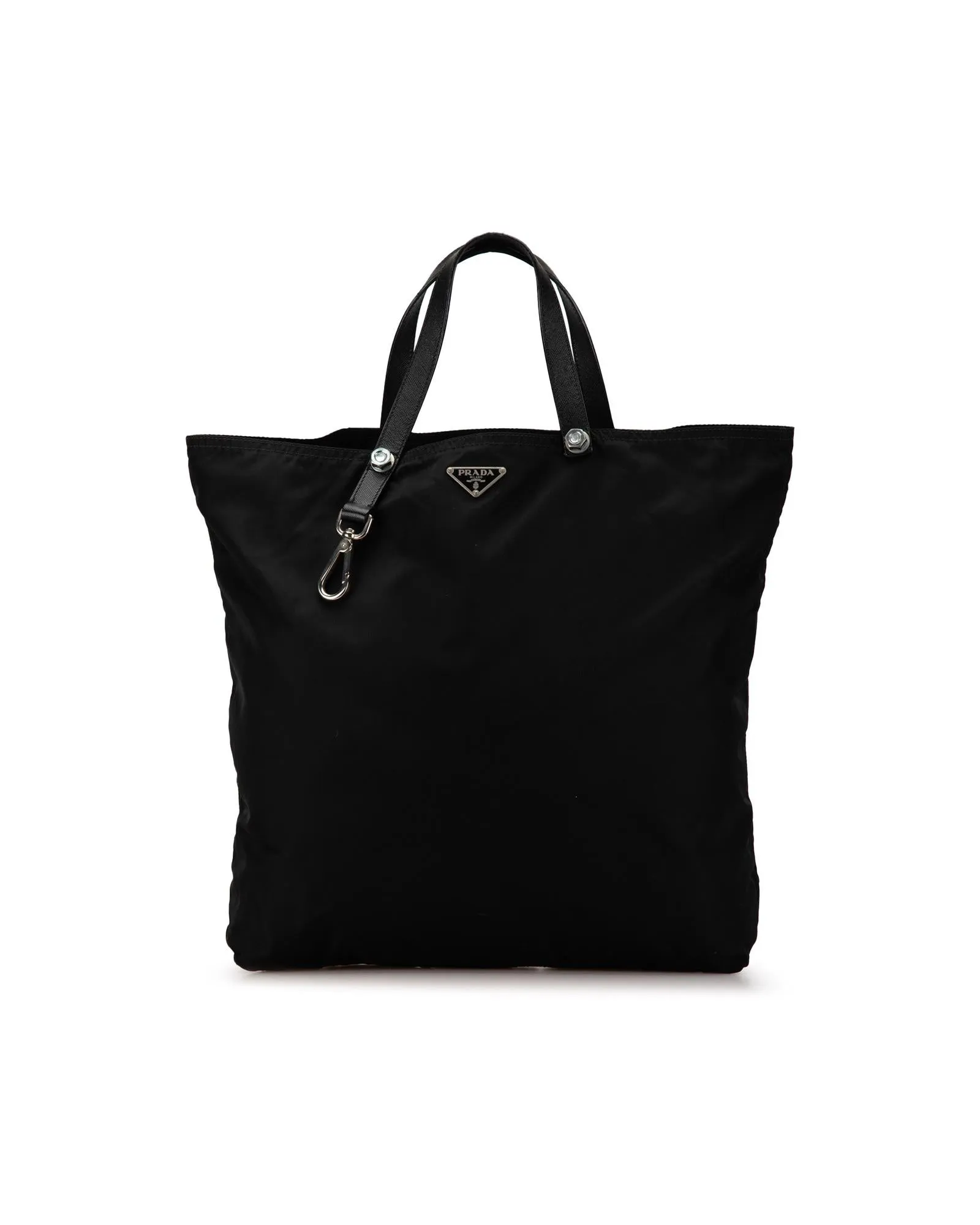 Nylon Tote Bag with Leather Handles and Interior Zip Pocket