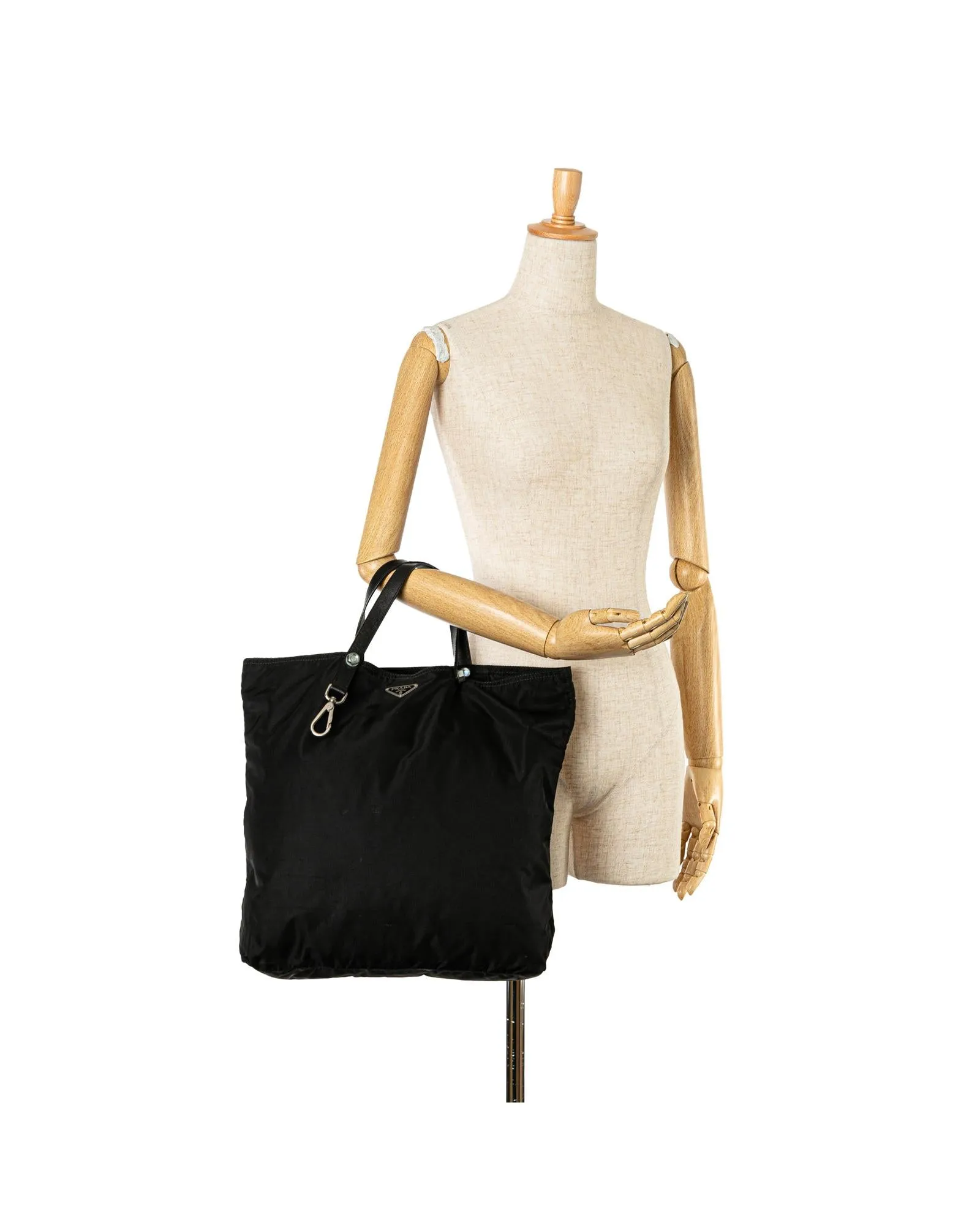 Nylon Tote Bag with Leather Handles and Interior Zip Pocket