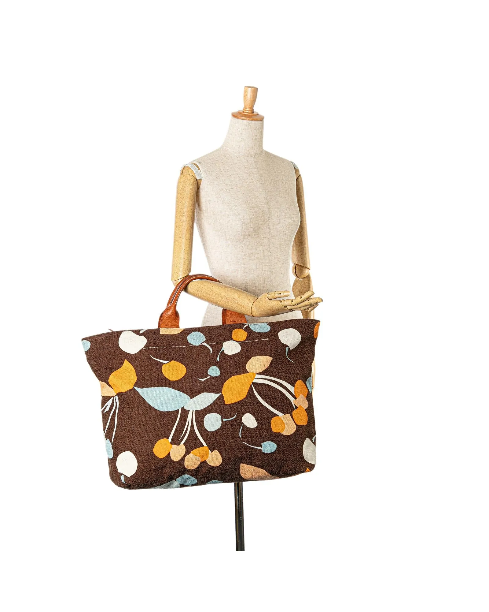 Printed Canvas Tote with Leather Handles