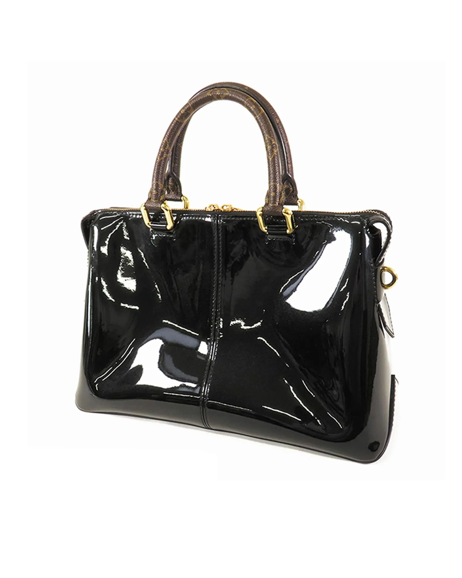 Vernis Leather Tote with Monogram Handles and Detachable Strap