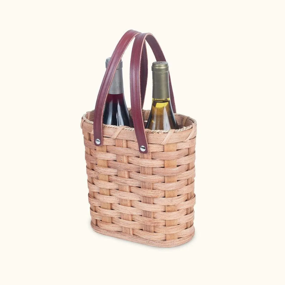 Wine Bottle Tote Basket | Amish Wicker 2 Bottle Wine Carrier