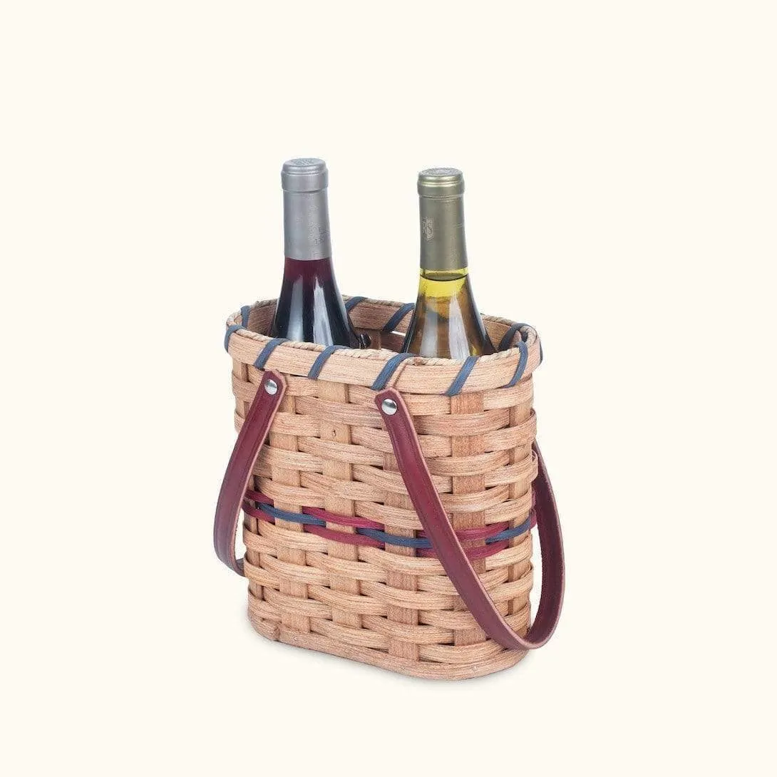 Wine Bottle Tote Basket | Amish Wicker 2 Bottle Wine Carrier